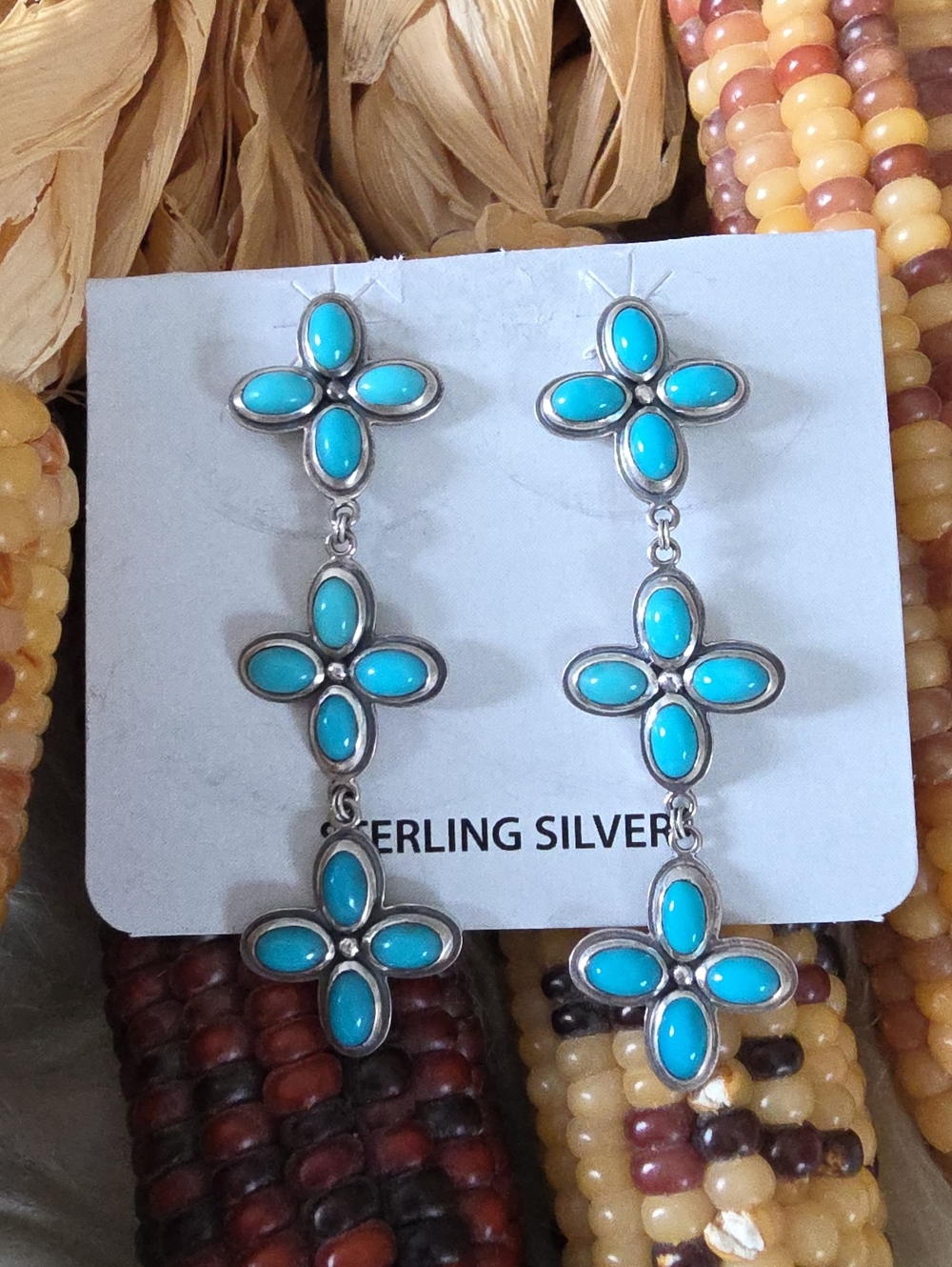 Fabulous NWT Native American Navajo Turquoise Dennis Hogan Dangle Earrings 🩵🩶